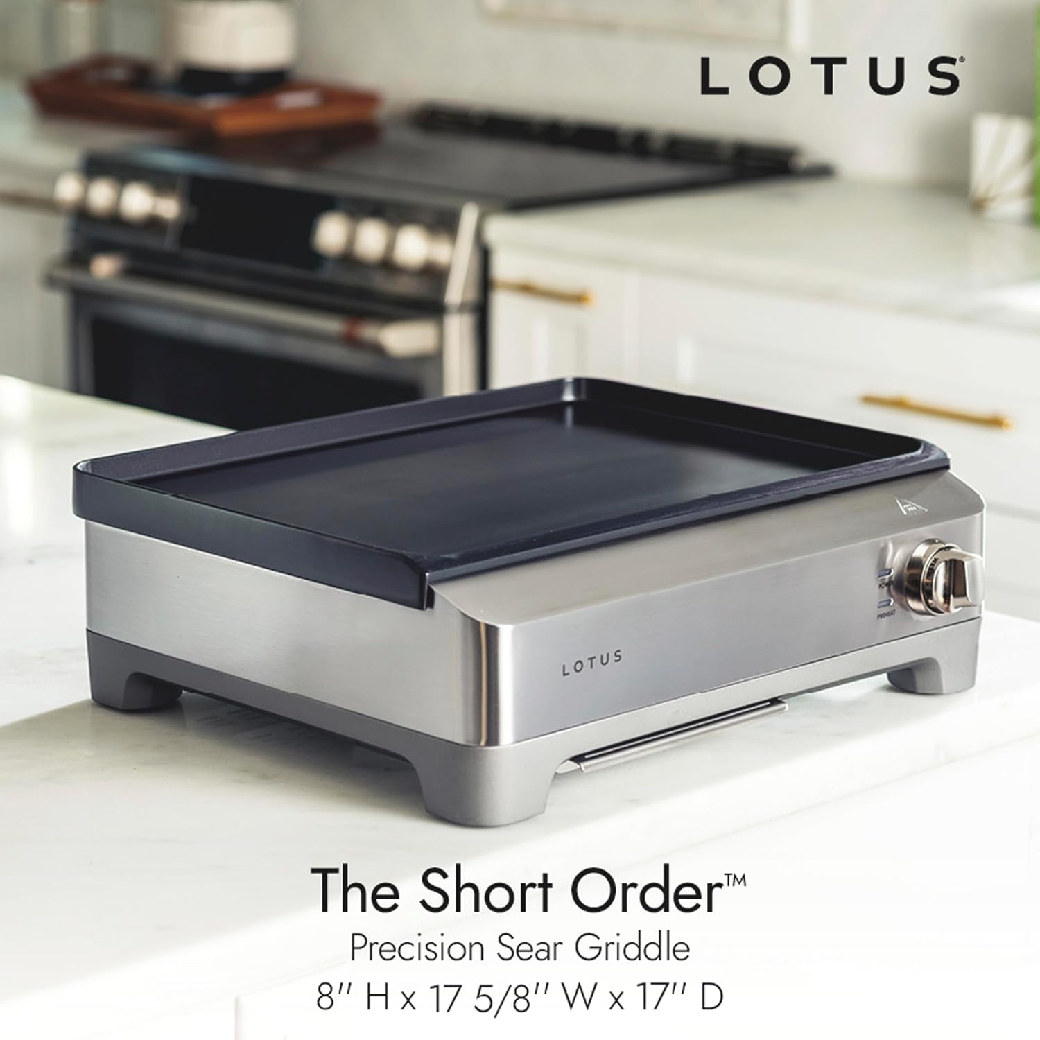 Lotus Professional Series The Short Order Precision Sear Griddle, Nonstick Electric Griddle, 1800 Watts, Large 12 inch x 17 inch Nonstick Surface, Stainless Steel, LTSGR500