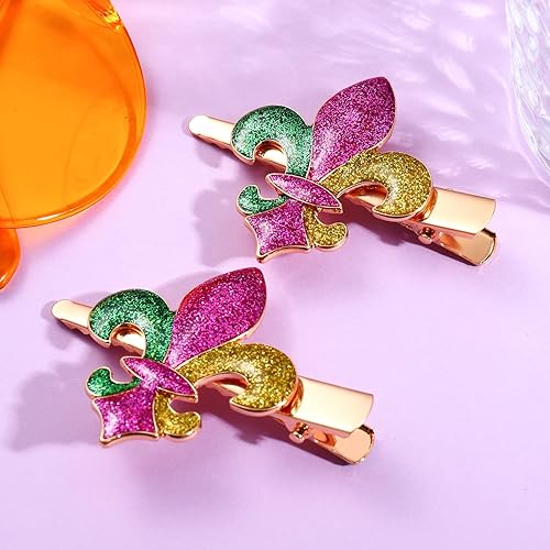 Miniatura 9 de Mardi Gras - Accesorio de pinzas para el cabello máscara de diamantes de imitación con purpurina corona de flor de lis horquillas para mujeres y
