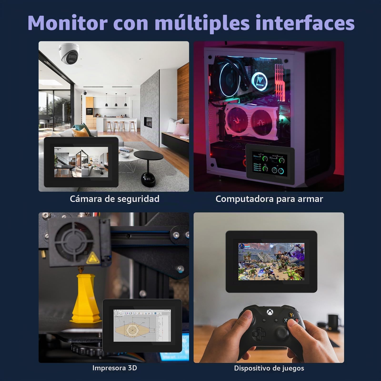 Pantalla Táctil de 7 Pulgadas, Mini Monitor IPS HD de 1024 × 600 con Altavoces Integrados/Entrada HDMI/VGA/AV para Raspberry Pi, PC, TV, CNC, CCTV