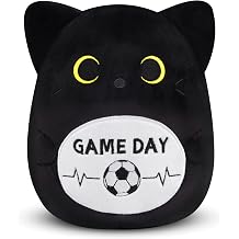 Black Cat Plush Toy - Stuffed Animals for Kids | 8 Inch Soft and Cute Cat Plush with Soccer & Game Day Words,Gifts for Kids Boys Girls Soccer Fans,Party Decorations