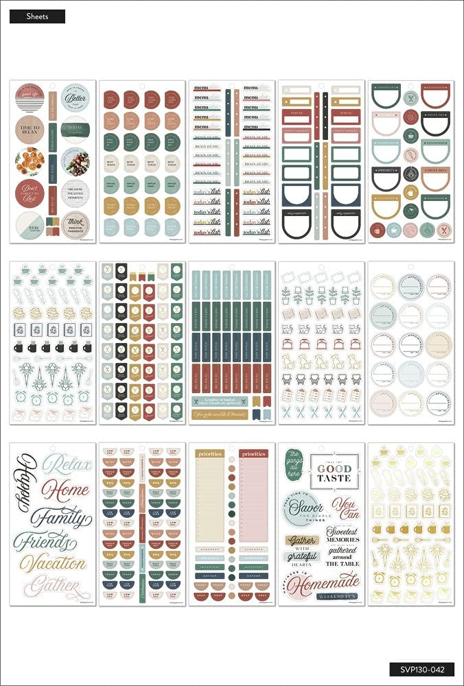 The Happy Planner Sticker Pack for Calendars, Journals and Projects – Meal & Recipe Planning Multi-Color, Easy Peel – Southern Farmhouse Theme – 30 Sheets, 1011 Stickers Total : Office Products