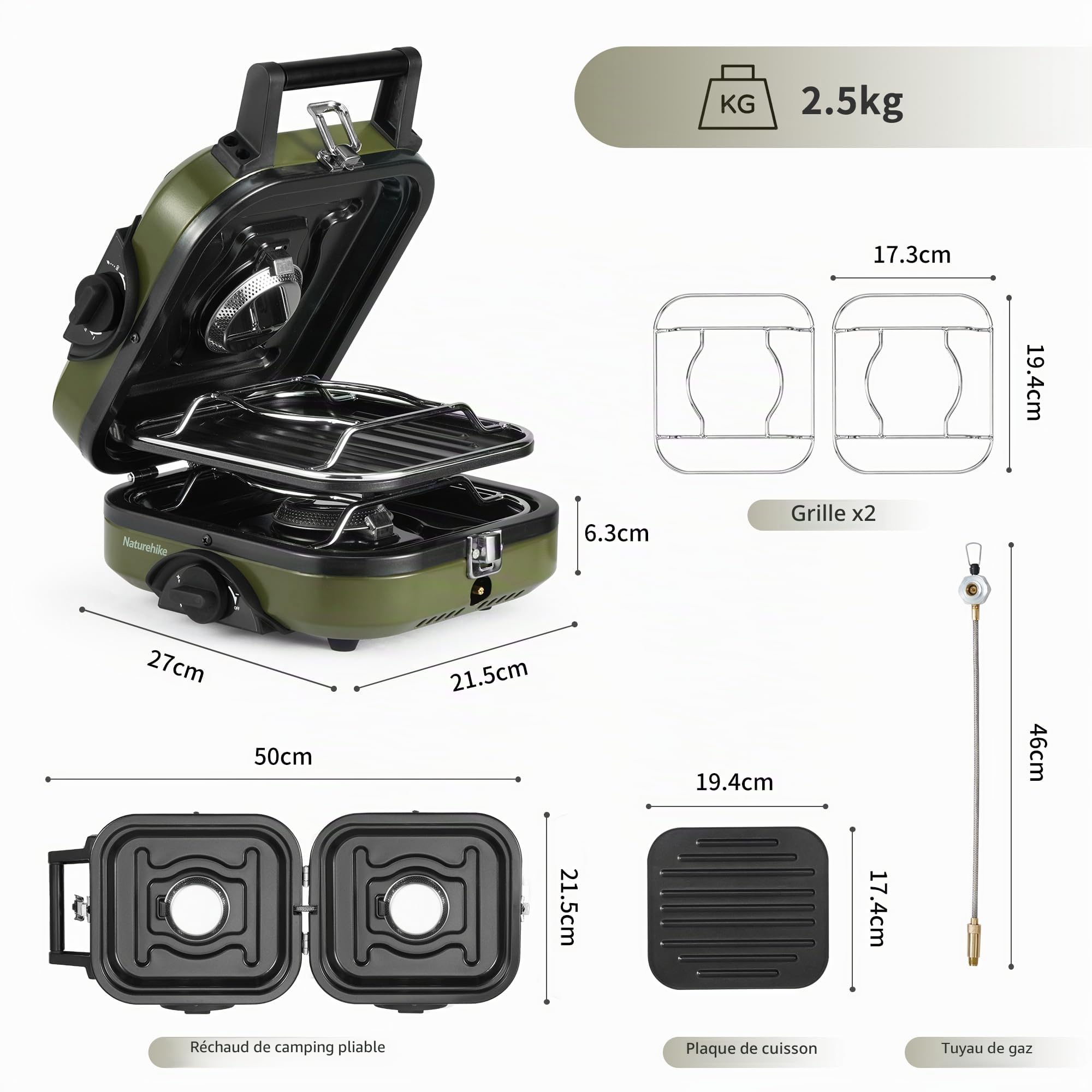 Naturehike Réchaud à Gaz Pliable Réchaud De Camping 2 Feux Pliable Avec Sac De Transport Cuisinière Portable Poêle 2 En 1 Cuisinière De Camping à Gaz Pour Le Camping En Plein Air Pique-nique BBQ