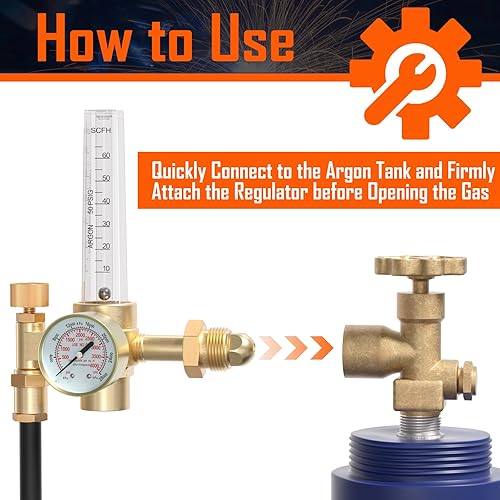 Miniatura 25 de BETOOLL Regulador de argón - Regulador de soldadura - Medidor de flujo Mig Tig de argón/CO2 Medidor de regulador de gas con manguera de gas de 6.6