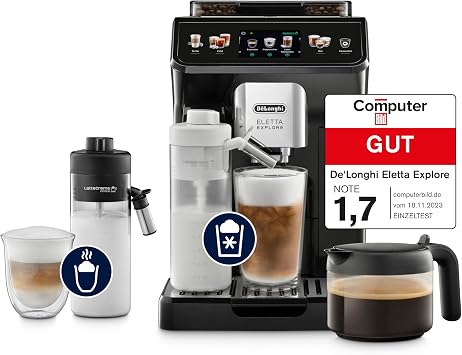 De’Longhi Eletta Explore - Perfetto Kaffeevollautomat mit LatteCrema-Milchaufschäumer, 40 Getränke auf Knopfdruck, farbiges Touch-Display, Dunkelgrau (ECAM452.57.G)
