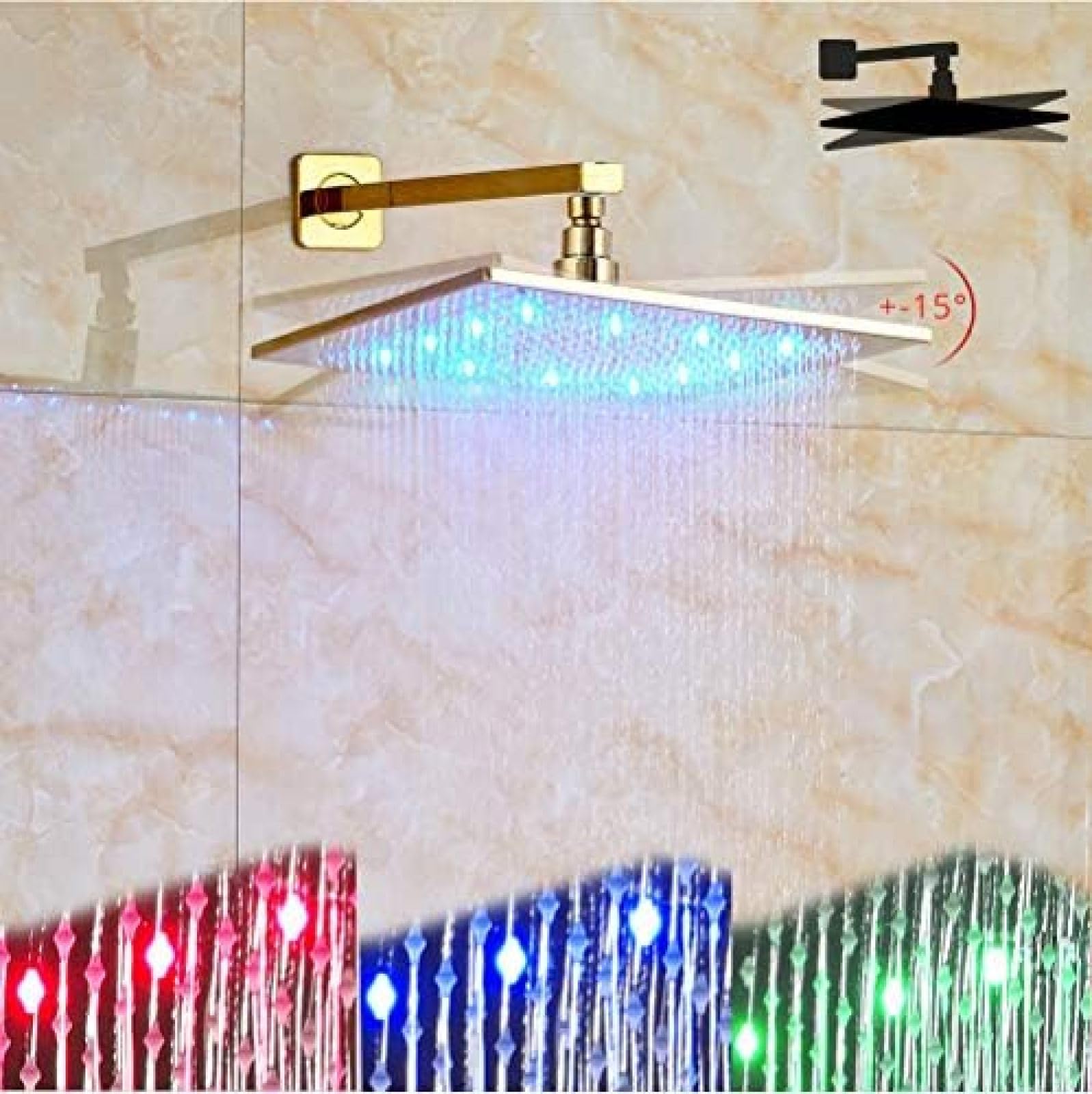 Zestaw baterii natryskowej LED z deszczownicą i oświetleniem LED, jednouchwytowa bateria wannowo-prysznicowa z mosiężną wylewką, ukryte baterie natryskowe do łazienki,