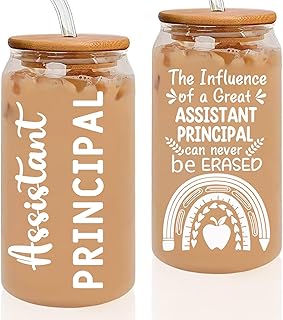 Assistant Principal Appreciation Gifts, Assistant Principal Gifts for Women Men,16oz Assistant Principal Glass Cup With Lids and Straws, Unique Back to School Office Decorative Iced Coffee Beer Cup