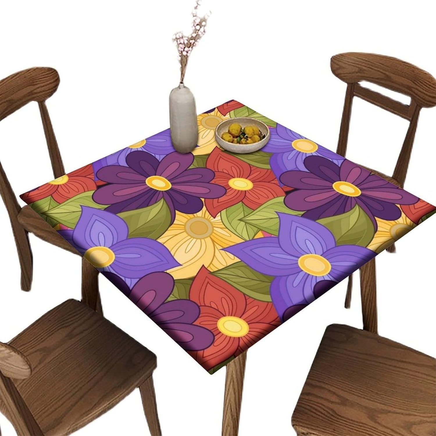 Nappe de table de jardin élastique carrée en polyester motif floral 32x32