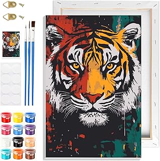 GHHKUD Tiger Paint by Numbers with Frame for Adults Beginners, DIY Tiger Animal Paint by Numbers for Age 6-12, Art on Canvas Gifts Home Wall Decor 8x12in