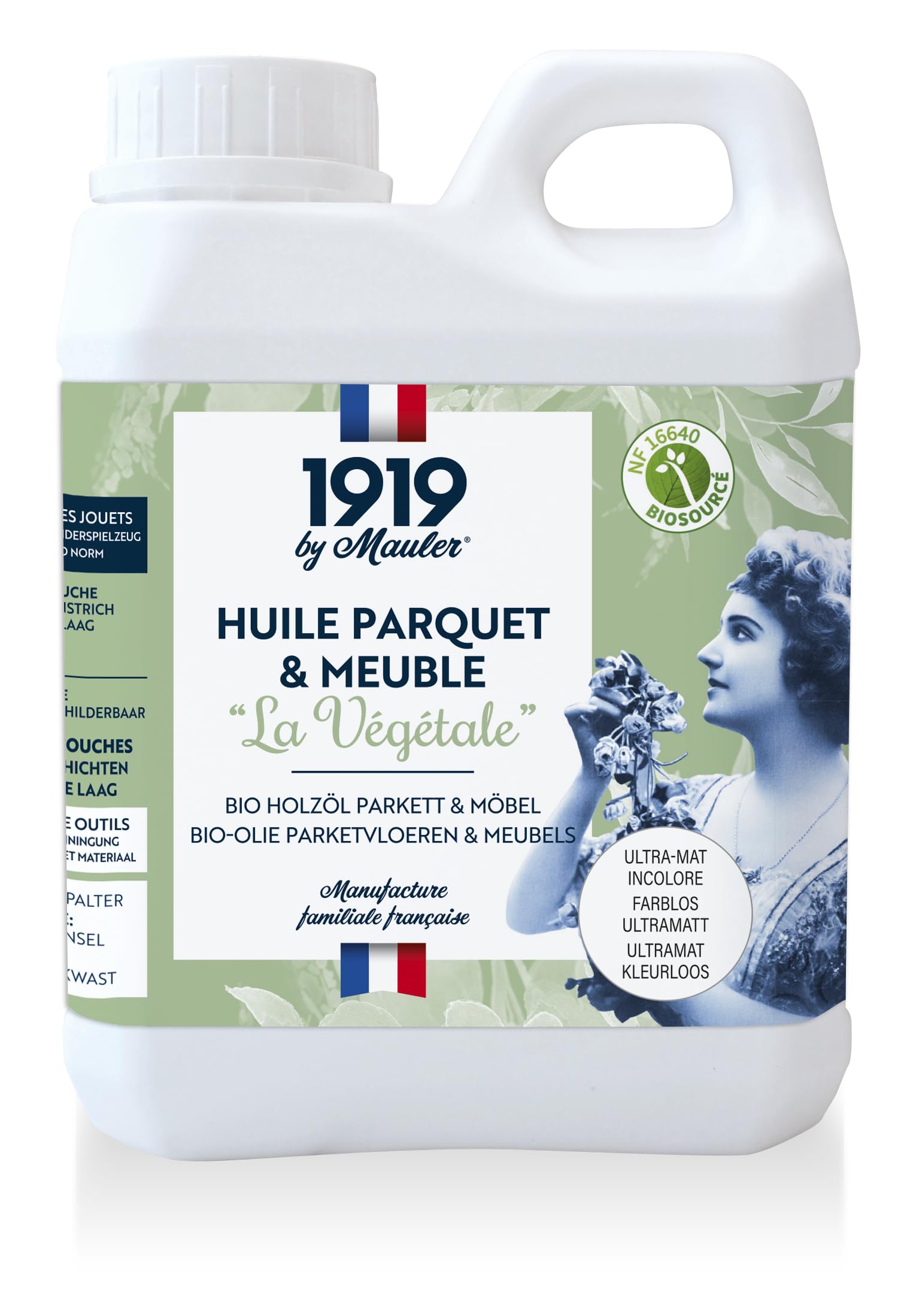 1919 by MAULER - Olio Parquet & Mobile Biosourcée La Vegetale - Ultra opaco incolore - 1L - Protezione macchia, graffi, urti, inodore