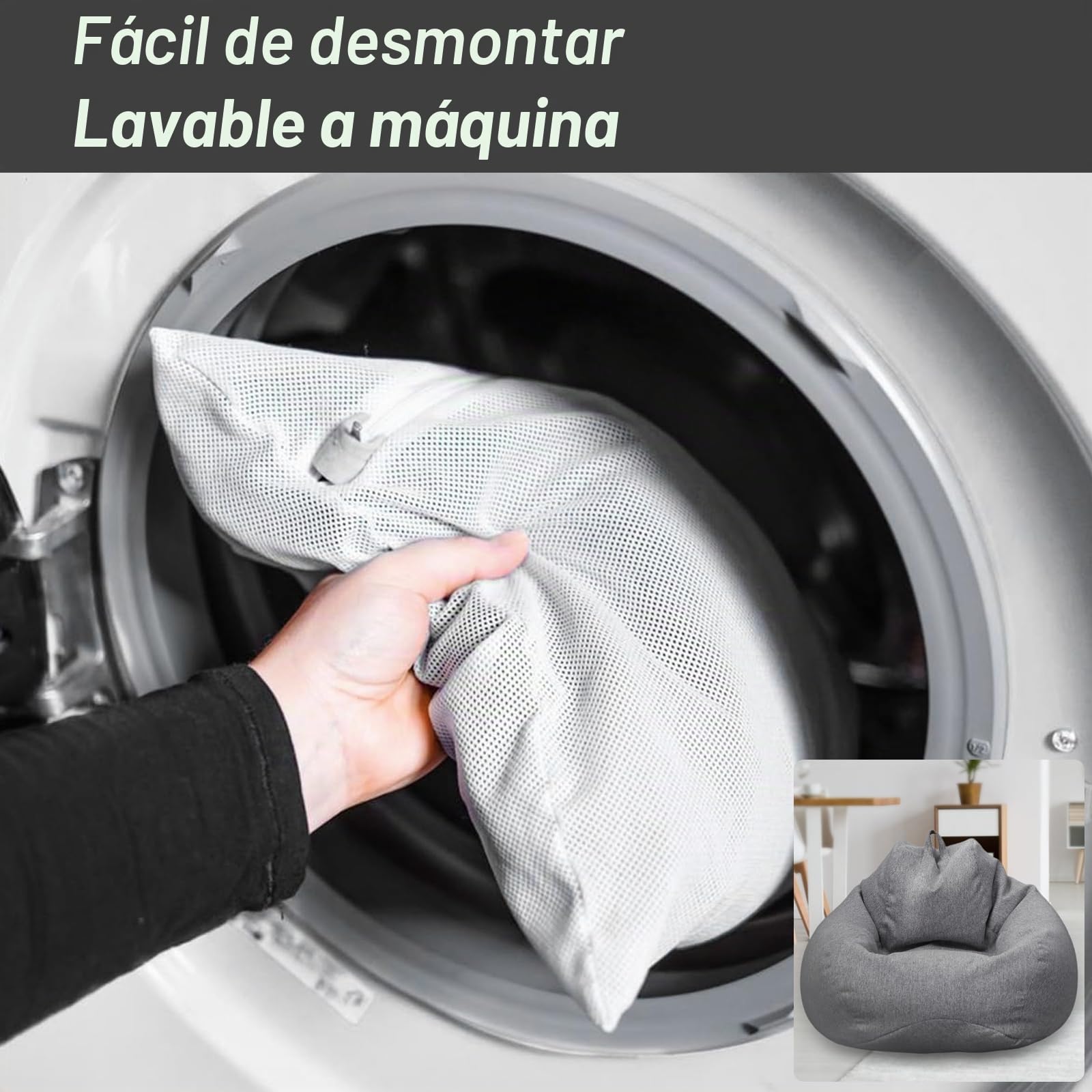 Puf para niños y adultos, 100 x 120 cm, funda sin relleno, funda de sofá para sacos de frijoles con cremallera, a prueba de polvo, sin relleno, para decoración de exteriores (gris oscuro)