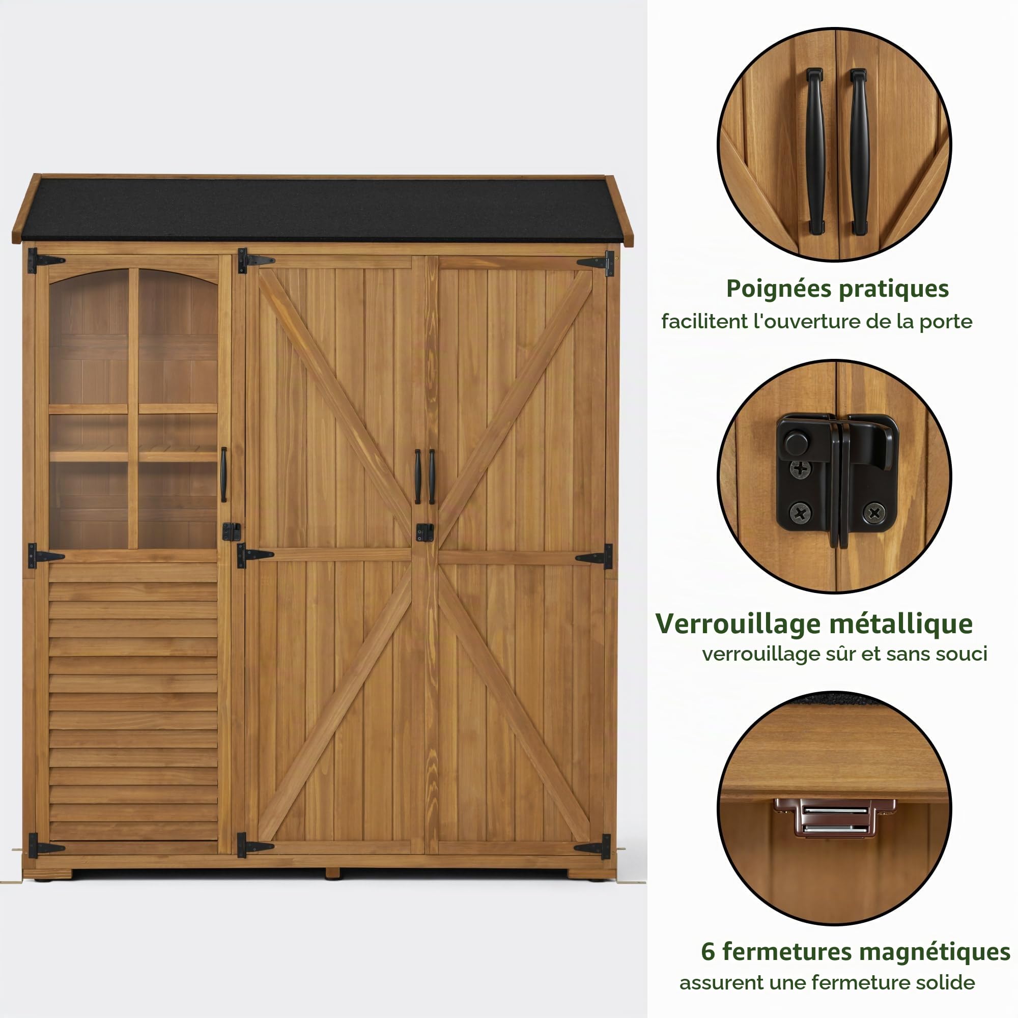 M MCombo Armoire de Jardin en Bois avec 7 étagères&2 tiroirs, abri à Outils résistant aux intempéries, abri de Jardin d'extérieur étanche, abri à Outils pour l'extérieur, 0982 (Naturel)