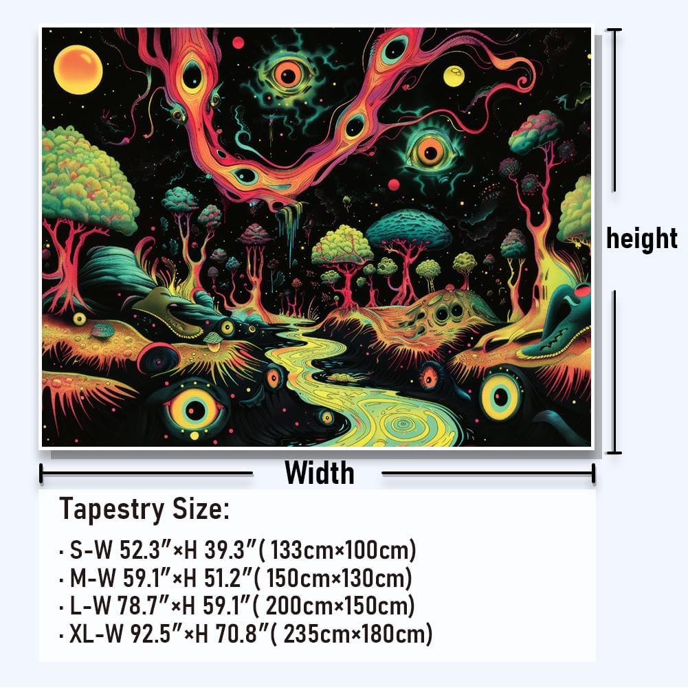 Amonercvita Blacklight Evil Eye Tapestry UV Reactive Galaxy Space Tapestries Abstract Psychedelic Surreal Eye Tapestries Fantasy Forest Tree Tapestry Wall Hanging Nature Decor for Room