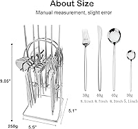 Vista 5 de JASHII Juego de cubiertos de 24 piezas con tenedores y cucharas con soporte, juego de cubiertos de metal de titanio negro y chapado en oro, acero