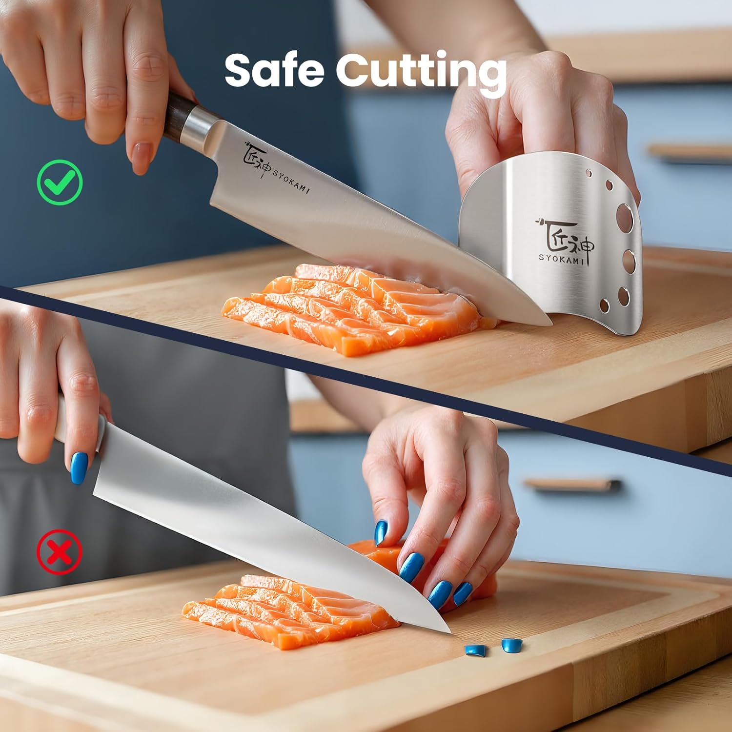 SYOKAMI Finger Guards for Cutting Food, Protects Women’s Fingers and Nails, Ideal Gift for Her, Mom or Wife, 2 Stainless Steel Finger Protectors with Herb Stripper, Adjustable Size