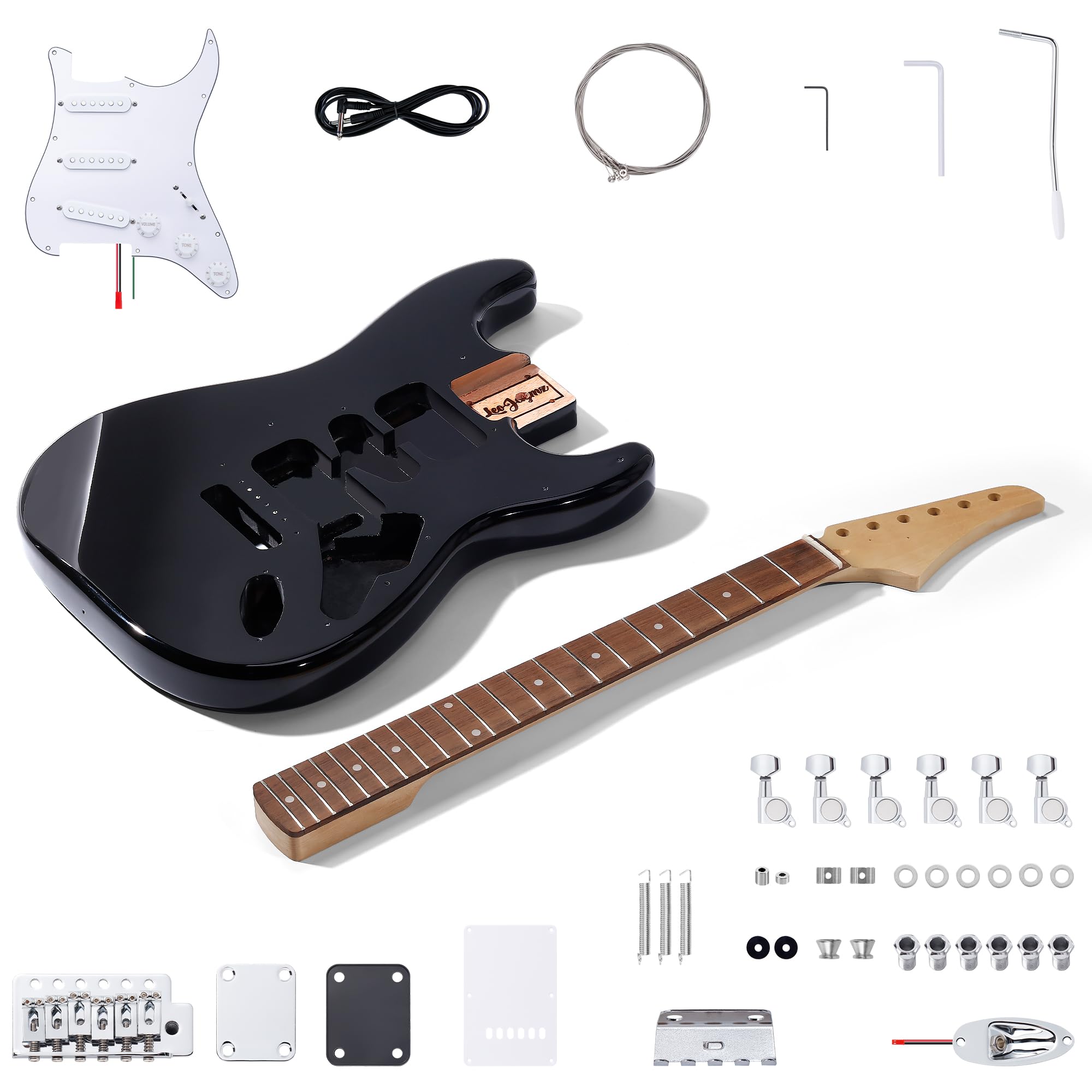 Leo Jaymz DIY ST Style Electric Guitar Kits,Spray-painted Mahogany Body,Laurel Wood Fingerboard and Maple Neck, including all Components (ST-Black New)