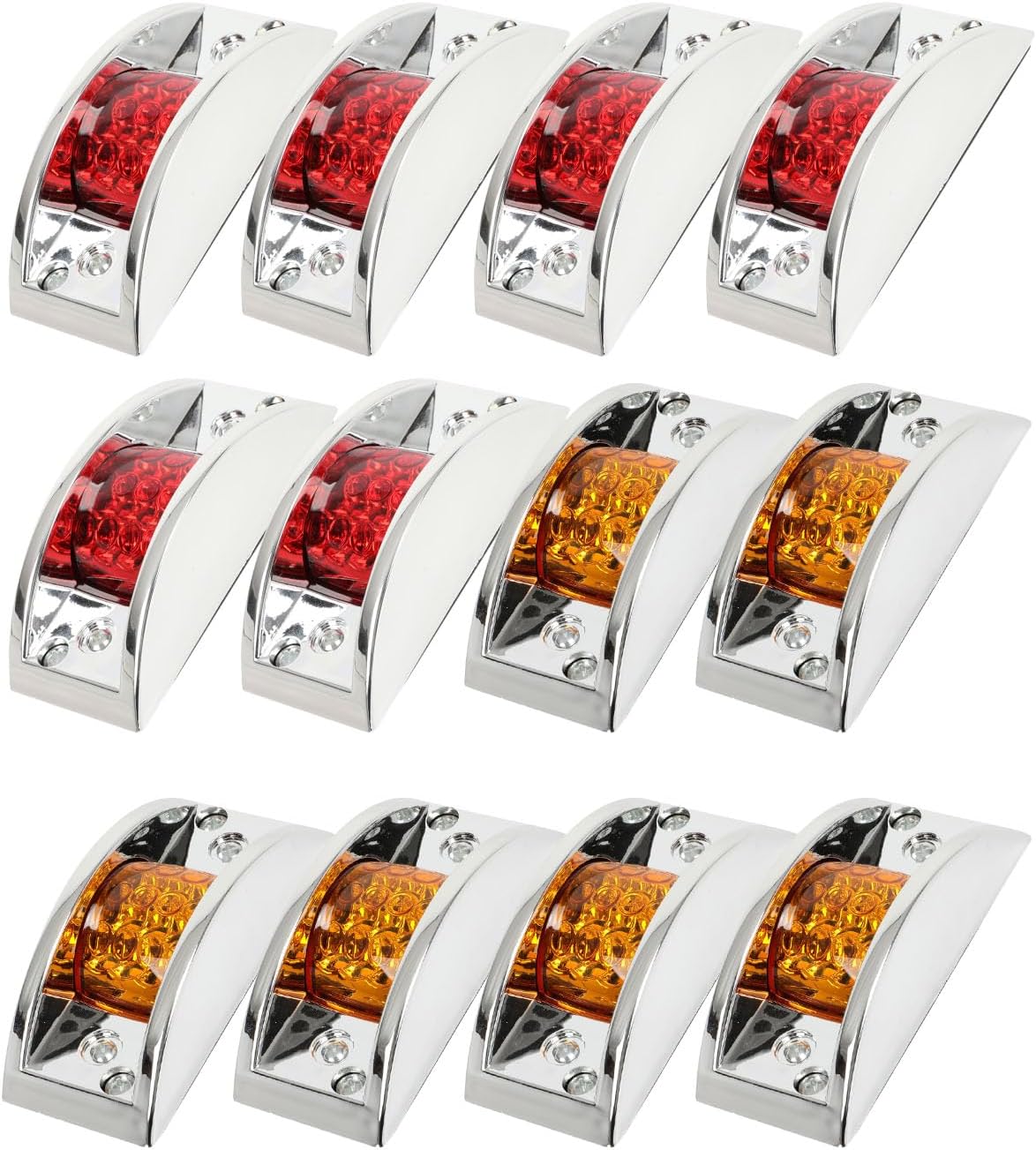 cciyu 12x Rectangular 12 Led Chrome Armored-style Trailer Side Marker Light LED Clearance Light Amber/Red Light Rectangle Led Trailer Clearance Lights Surface Mount Led Light