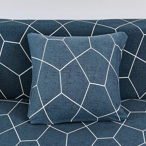 Miniatura 4 de LiveGo Funda de sofá en forma de L, 2 piezas, elástica y elástica de 3 plazas, protector de muebles con 4 fundas de almohada para sala de estar,
