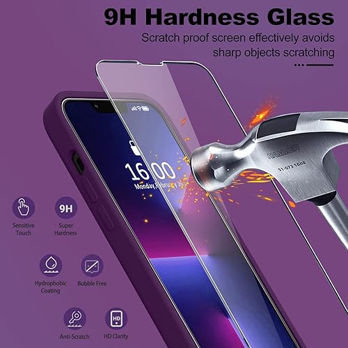 Miniatura 944 de BossKiss Funda compatible con iPhone 14 Pro, silicona mejorada [protección de cámara] [2 protectores de pantalla 9H], forro interior de microfibra