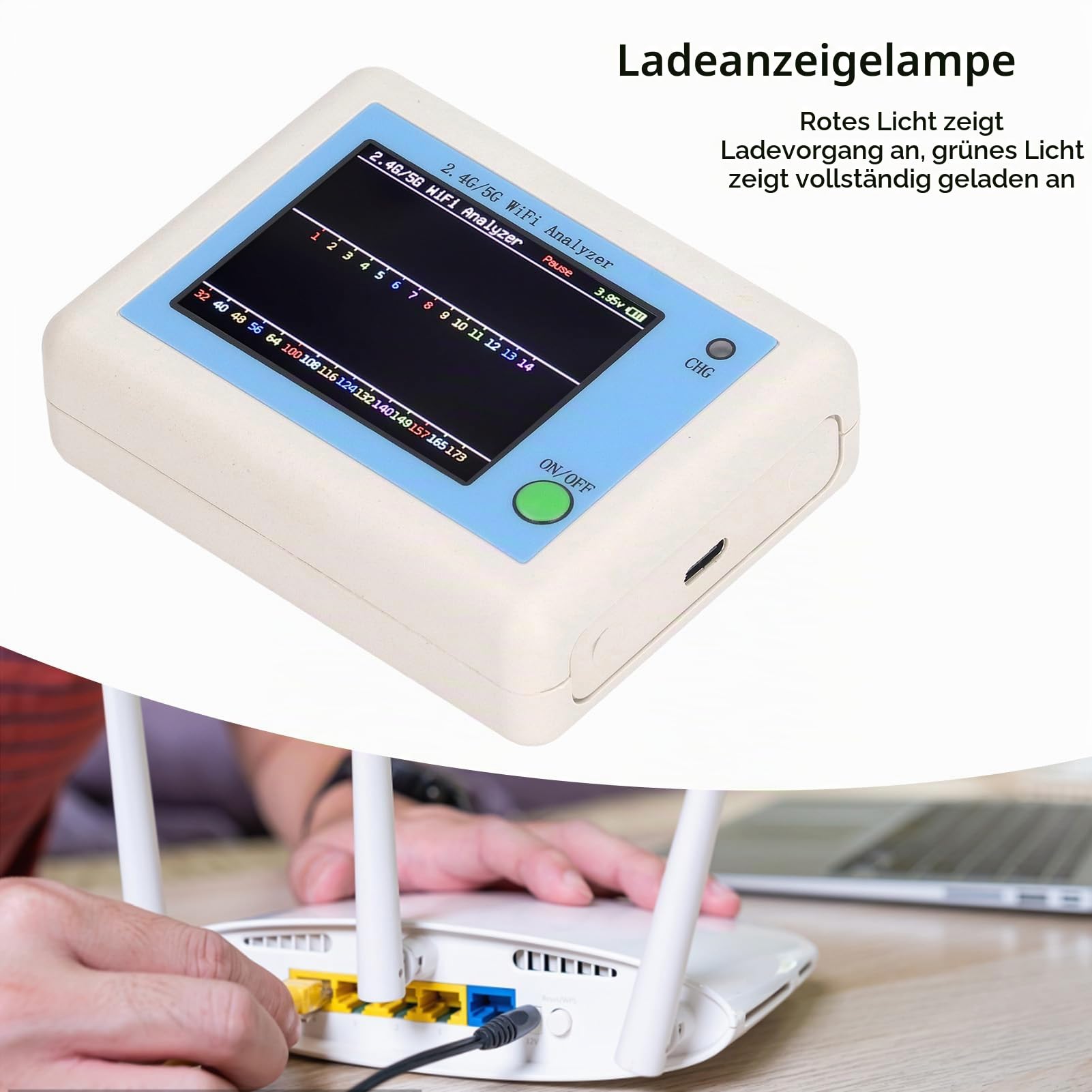 WiFi Analyzer, 2,4G/5G WLAN Analysator Scanner WIFI-Signalanalysator spektrumanalysator, WLAN Netzwerkanalysator Signalstärkemessgerät, WiFi Signal Scanner mit C Typ Ladekabel