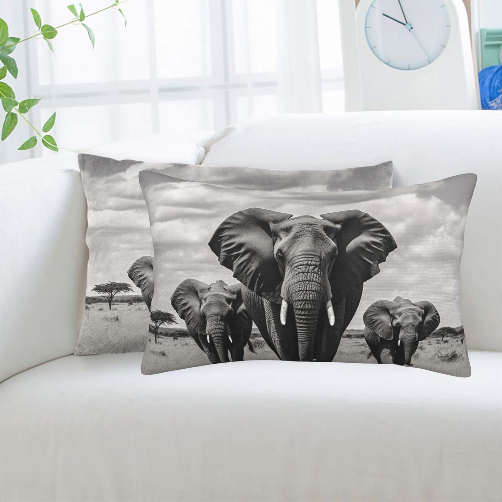 Elephant Walking Standard Pillowcases Sets of 2, Ultra Soft Microfiber Plush Pillow Cases 14"X20" Comfort Decorative Throw Pillow Cover with Hidden Zipper for Bedroom, Sofa, Couch