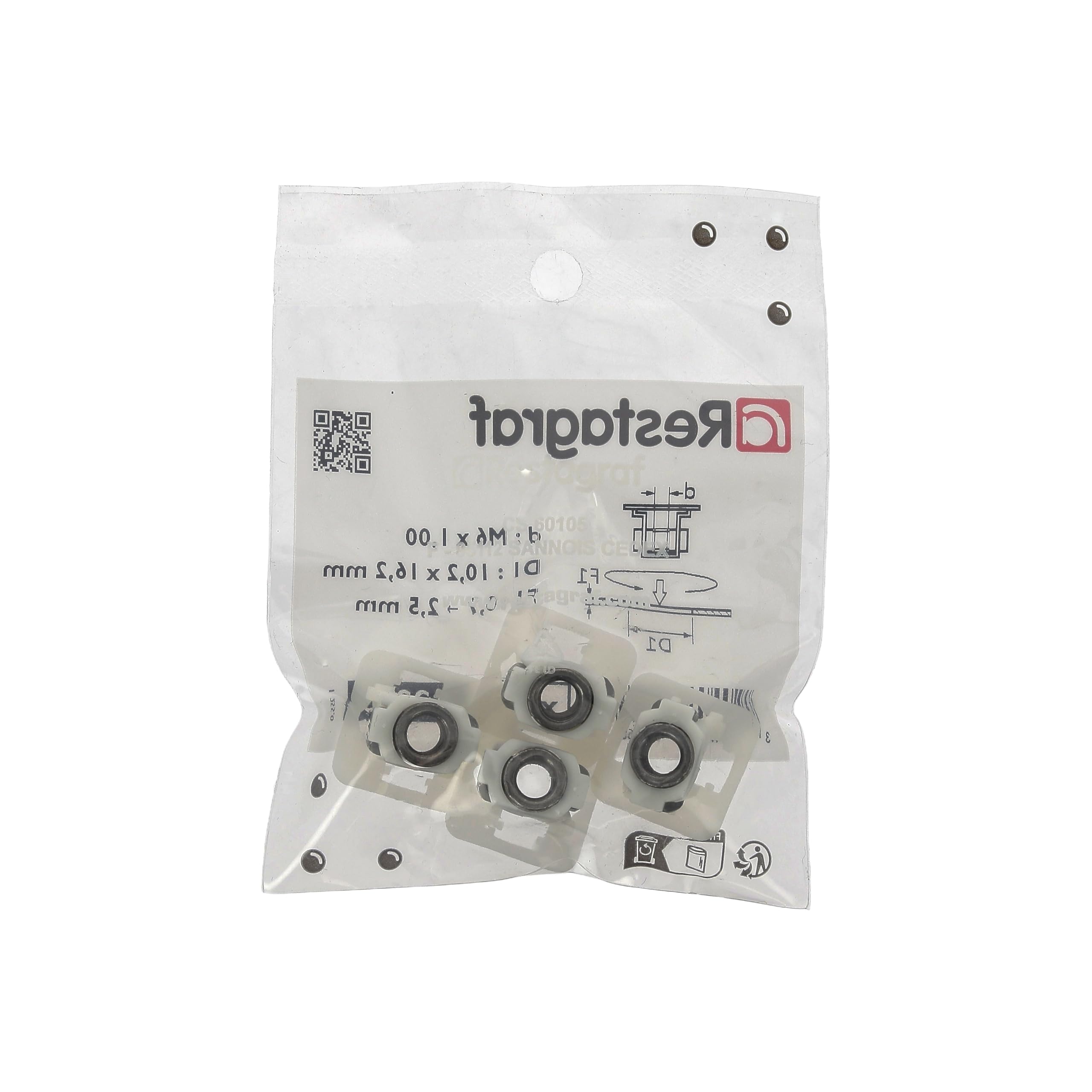 Tuerca jaula de nailon para vehículos Renault/Peugeot/PSA/Citroen, M6-1.00, lote de 4, color blanco