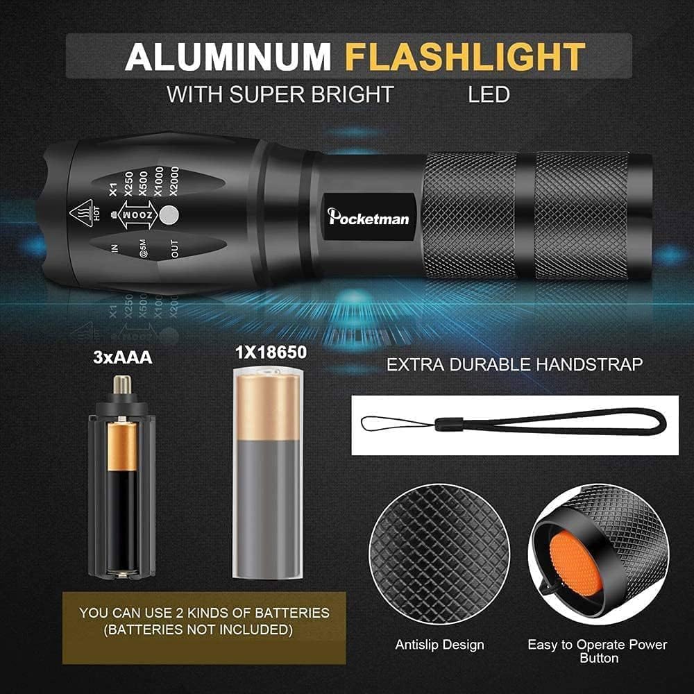 Pocketman LED Tactical Flashlight Super Bright LED Flashlights Portable Outdoor Water Resistant Torch with 5 Light Modes?10Pack?