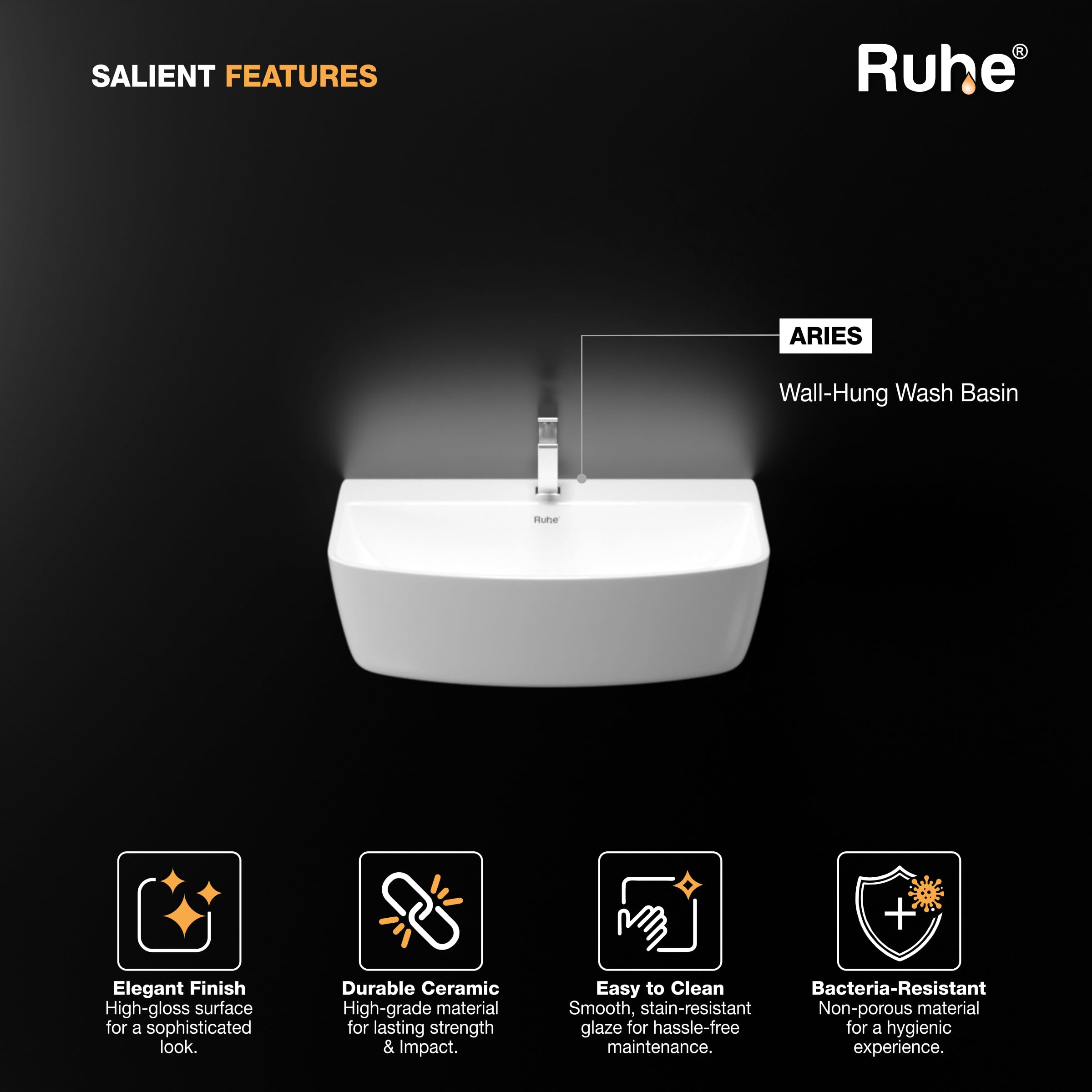 Ruhe Aries Wall Hung Ceramic Sink - Modern Bathroom -3 Ruhe Aries Wall Hung Ceramic Sink - Modern Bathroom -3