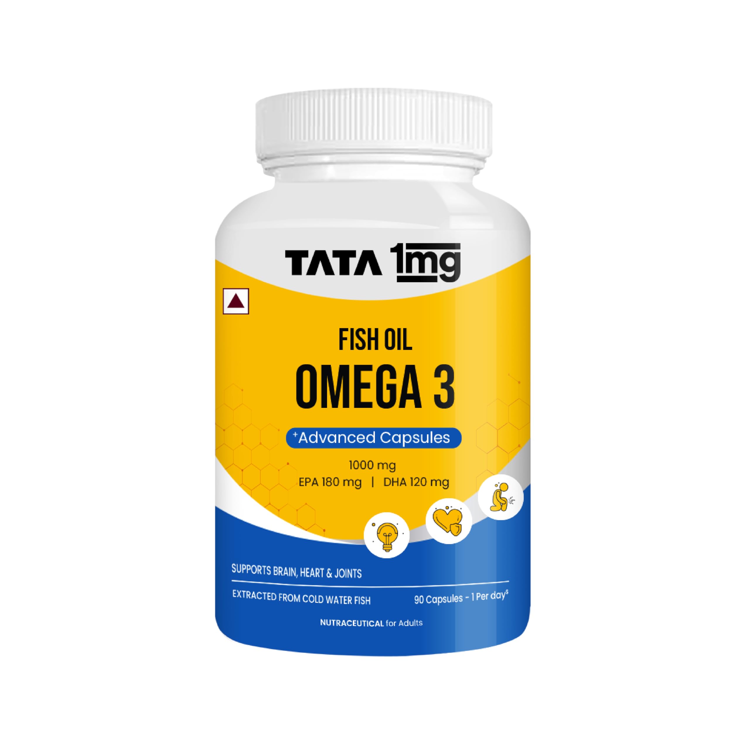 Tata 1mg Fish Oil Capsules with EPA (180mg) & DHA(120mg) for Hearth and Bone Health Skin & Hair Health, For Men/Women, No Fishy Burps,Non-GMO(Pack of 90)…