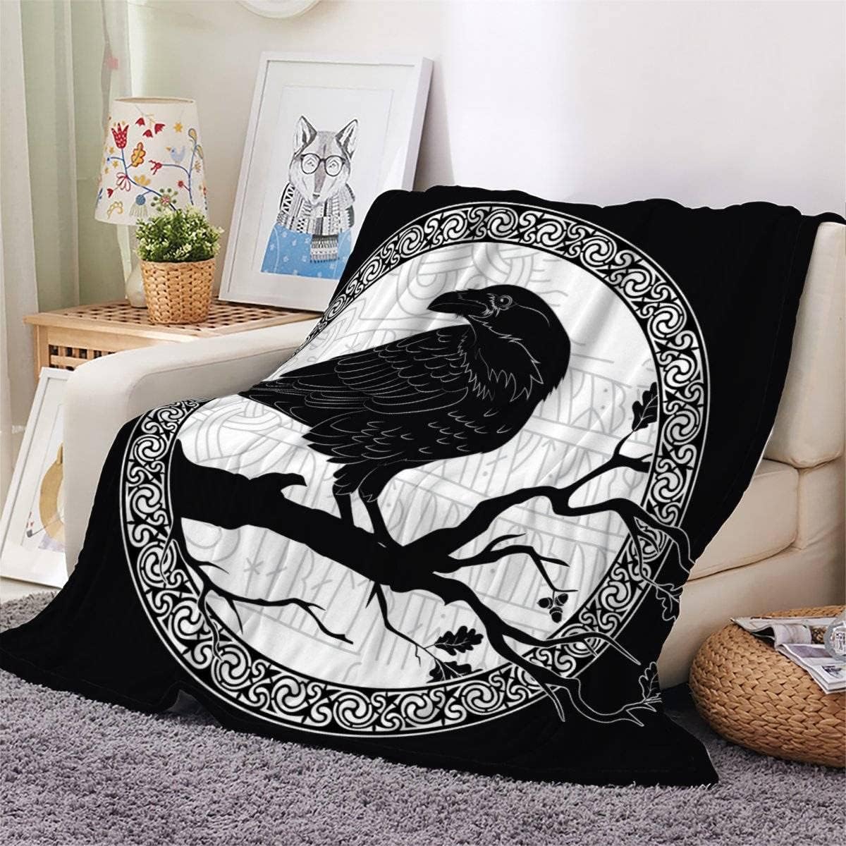 3D Kruk Wikingów Koc dla niemowląt Puszysty Flanelowy Koc Czarny Biały Miękki i Ciepły Koc 70 x 100 cm Kocyk Dziecięcy Kocyk Pieluszki Dziecko