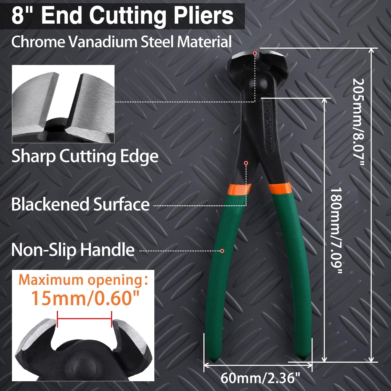 SPEEDWOX 8 Inch End Cutting Pliers, Nail Puller, Wire Cutter, Floor Installation, Limited Warranty, Green & Orange, 8" - Image 2