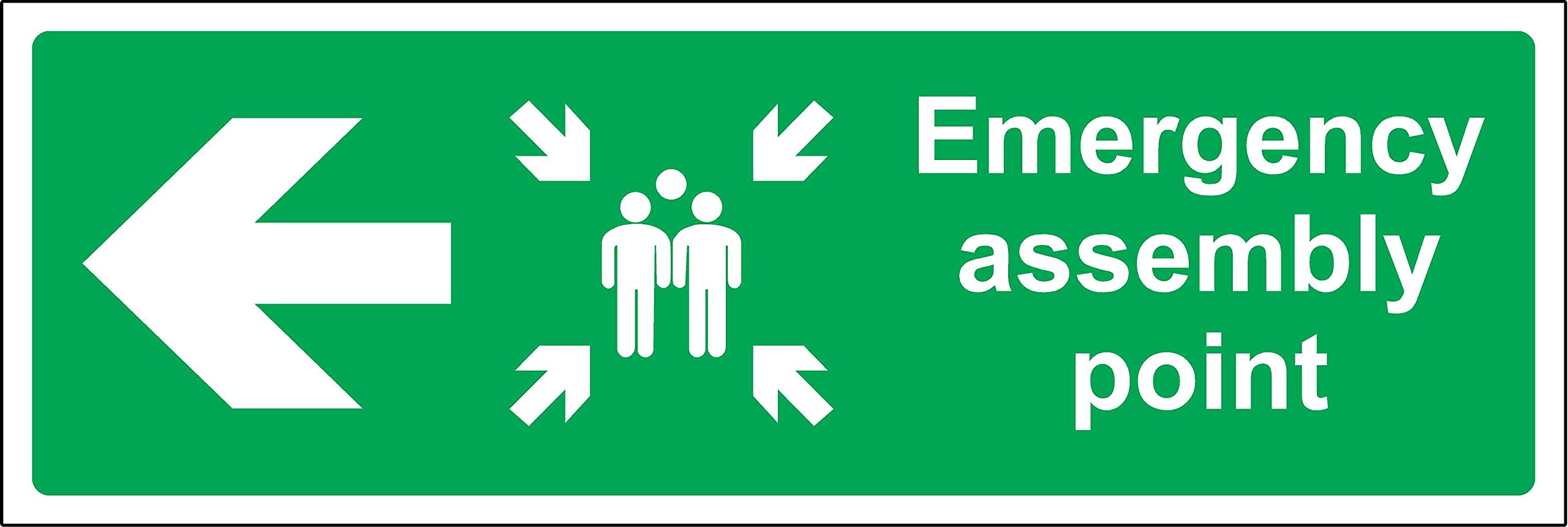 Emergency assembly point directional sign Left arrow Safety sign - 1.2mm Rigid plastic 300mm x 100mm