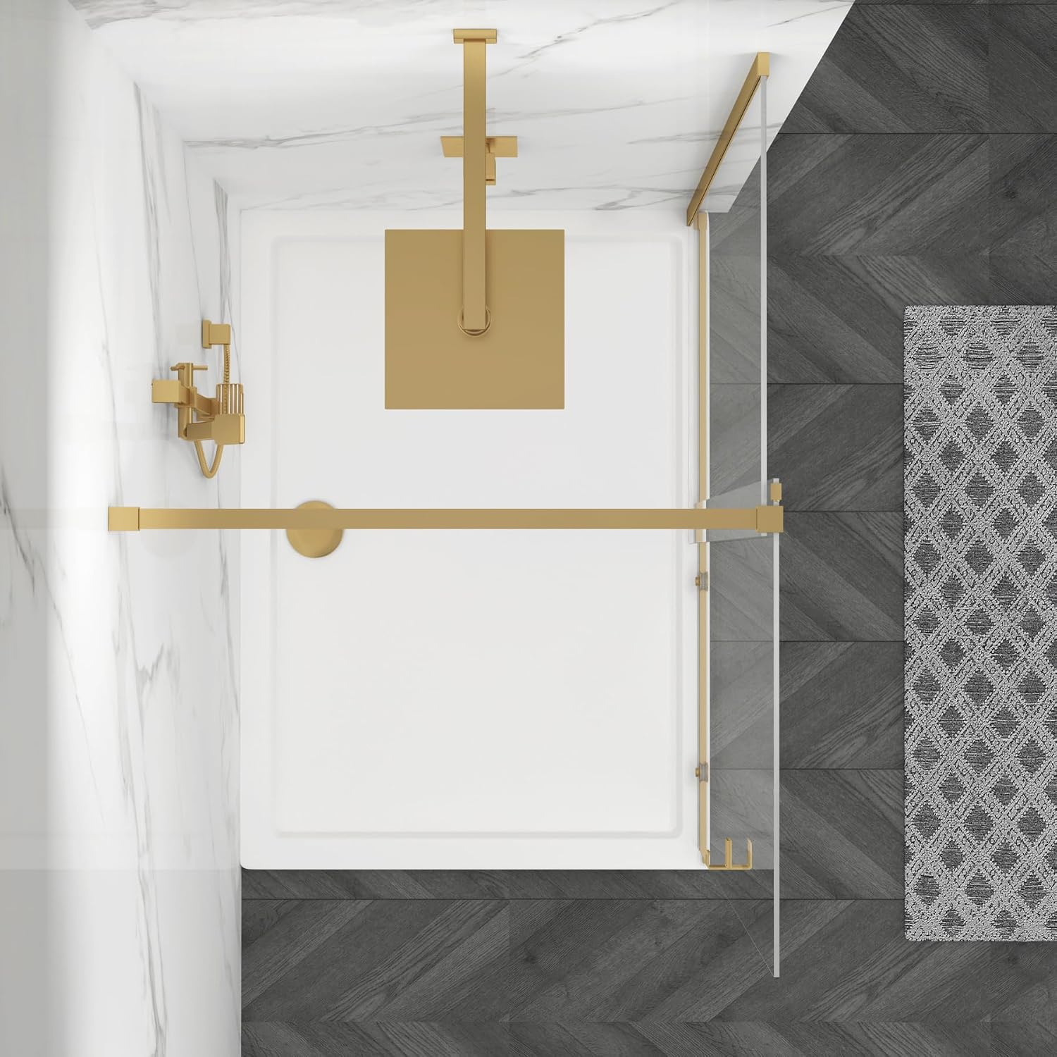 Luton 1400mm Brushed Brass Walk in Sliding Shower Door Screen for Wet Room Cubicle Enclosures 8mm Toughened Safety Glass – 1950mm Tall