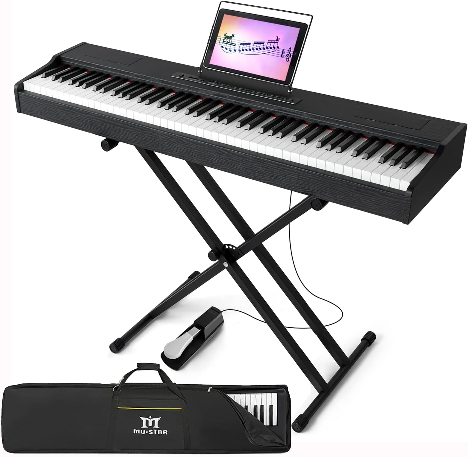 MUSTAR Digital Piano 88 Weighted Keys Hammer Action, Full Size 88 Key Piano Keyboard Weighted, Electric Keyboard Piano with Stand, Sustain Pedal, Portable Case, Bluetooth Connection, Black