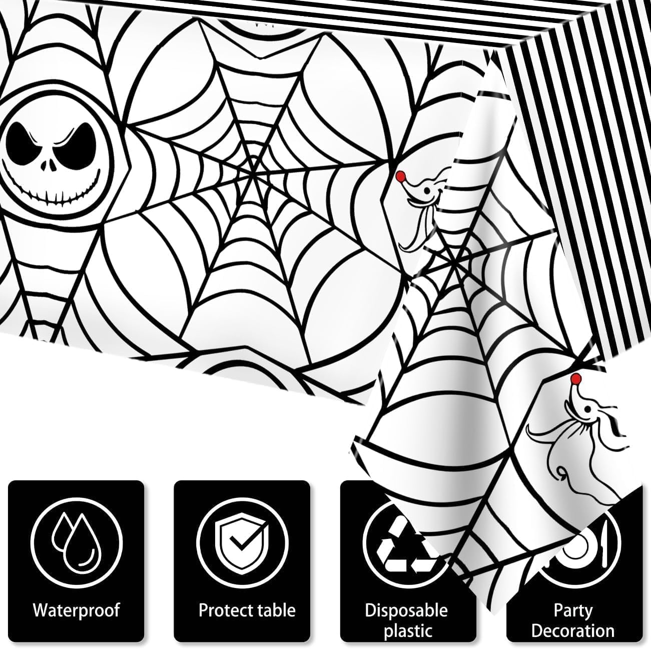Nitemare Christmas Tablecloth, 3PCS Halloween Cobweb Disposable Tablecovers