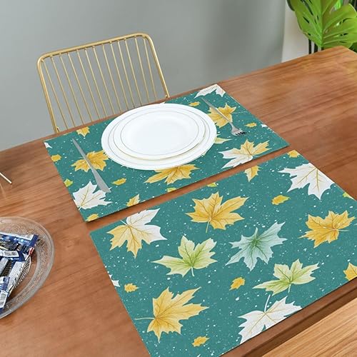 Miniatura 5 de Custom Watercolor White Yellow Maple Leaves Turquoise Toddler placemats for Dining Table Heat Resistant Quilted Reversible placemats Set 6 12 x 18