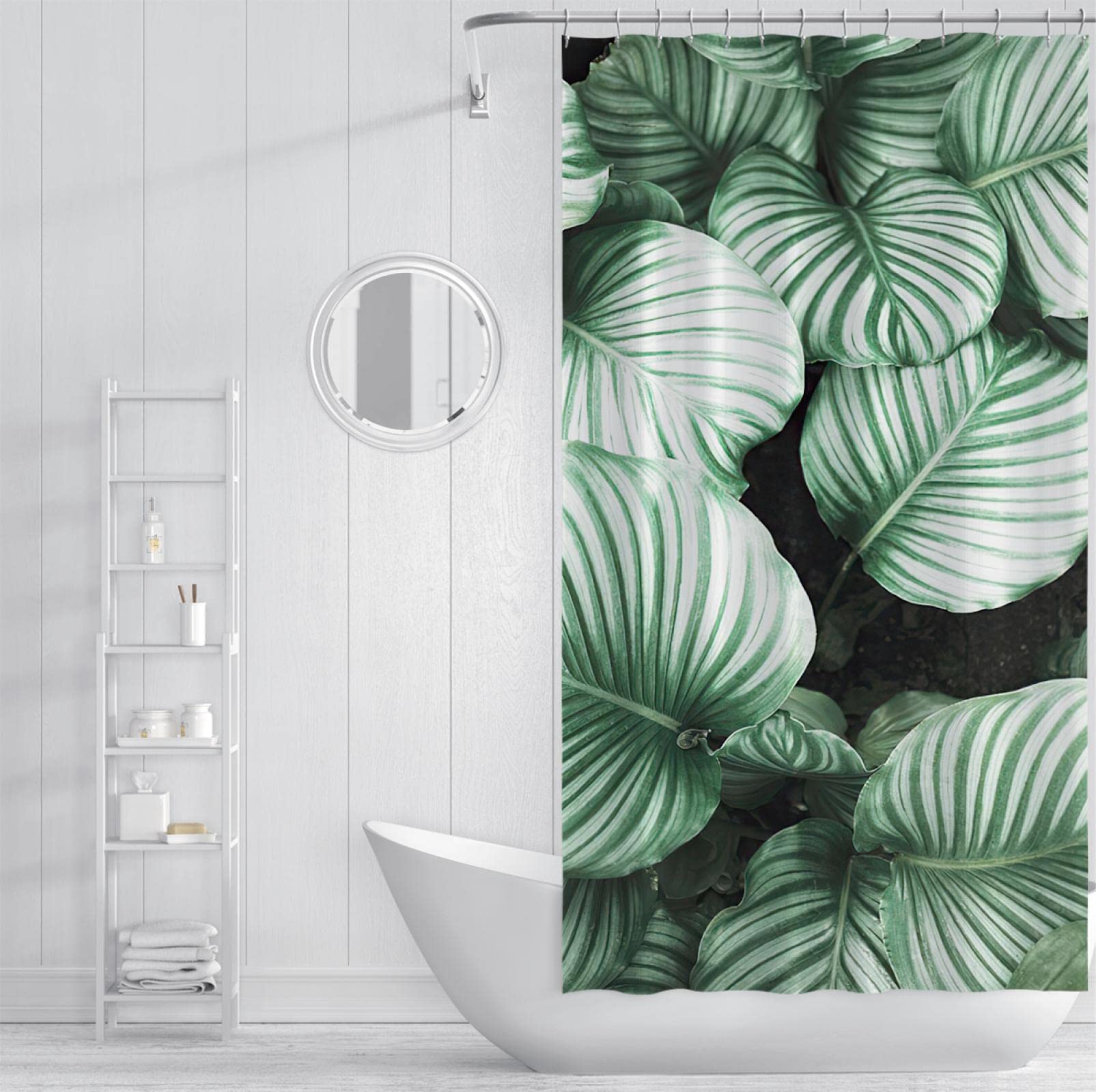 Cortinas de Ducha de Planta de Hoja Verde Cortina de Ducha Impermeable Lavable a máquina para baño Cortinas de bañera de Secado rápido Suaves y duraderas W190xL220cm