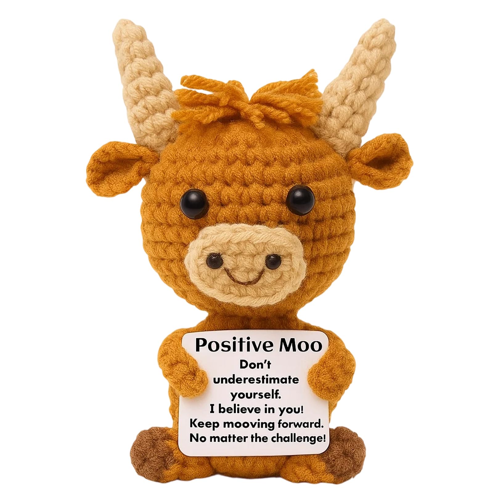 SrgPui Positive Moo Gift, Positive Animals Gifts, Knitted Wool Cow Toy With Positive Card
