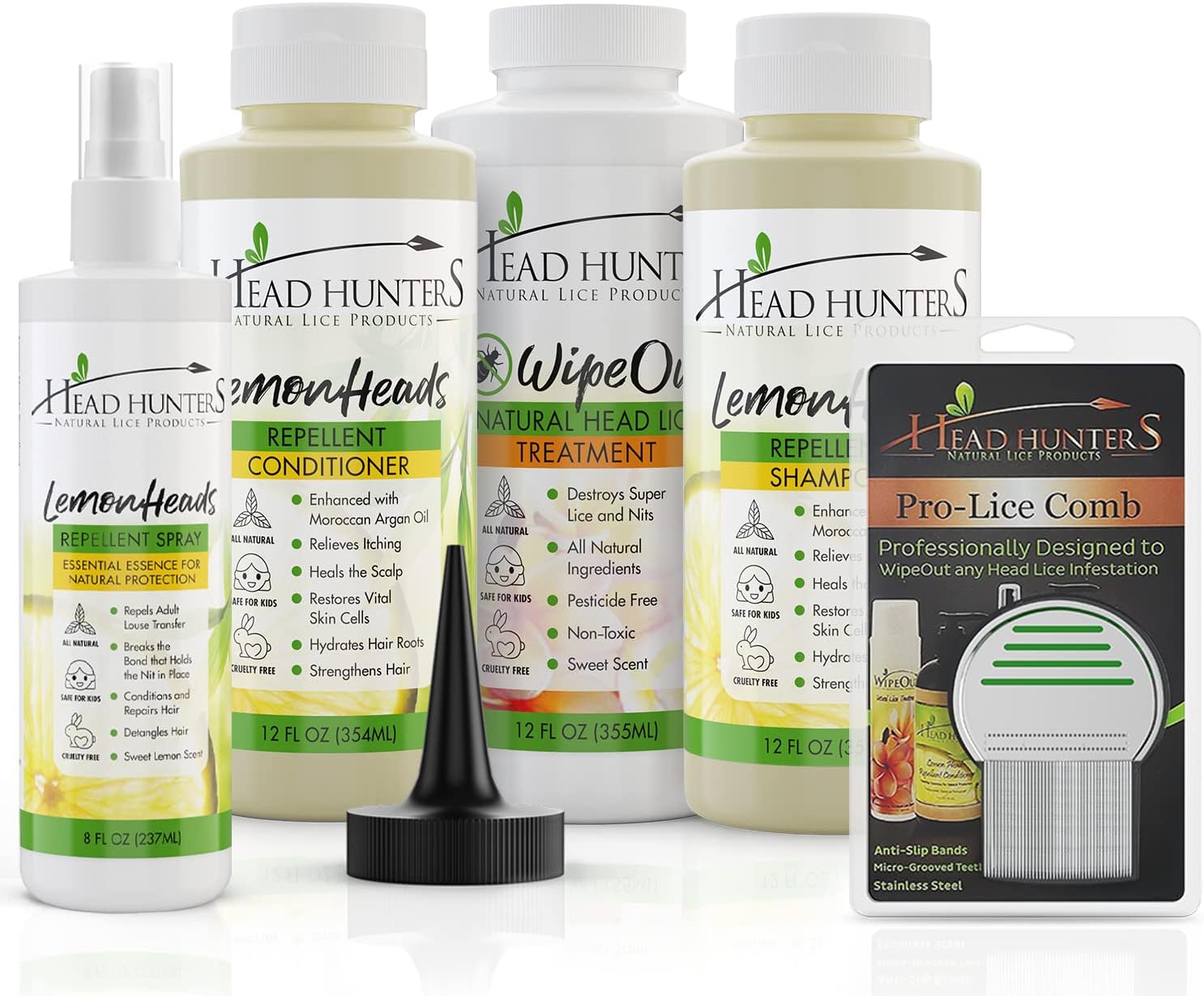 Deluxe Head Treatment Kit with Prevention Spray, Shampoo and Conditioner, Professional Comb, & Shampoo That Removes Eggs - Head Hunters