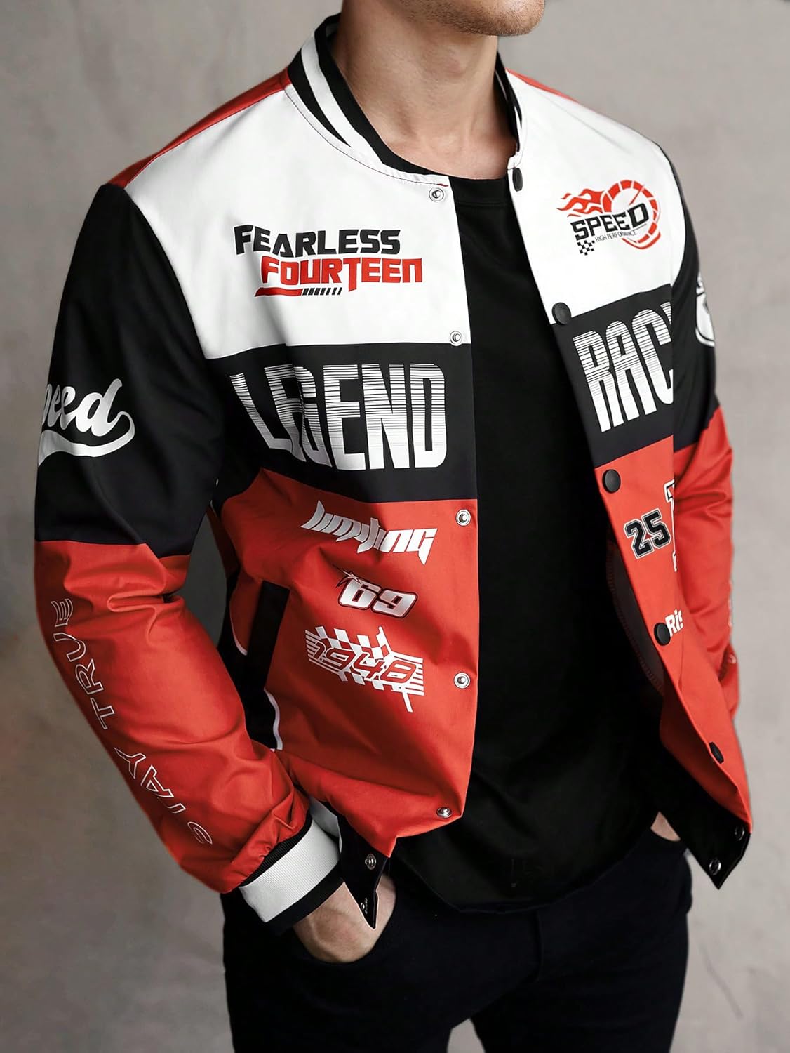 SOLY HUX Mens Racing Jacket Button Down Graphic Varsity Jackets Car Racing Jacket Men Motorcycle Outerwear Streetwear - Image 3