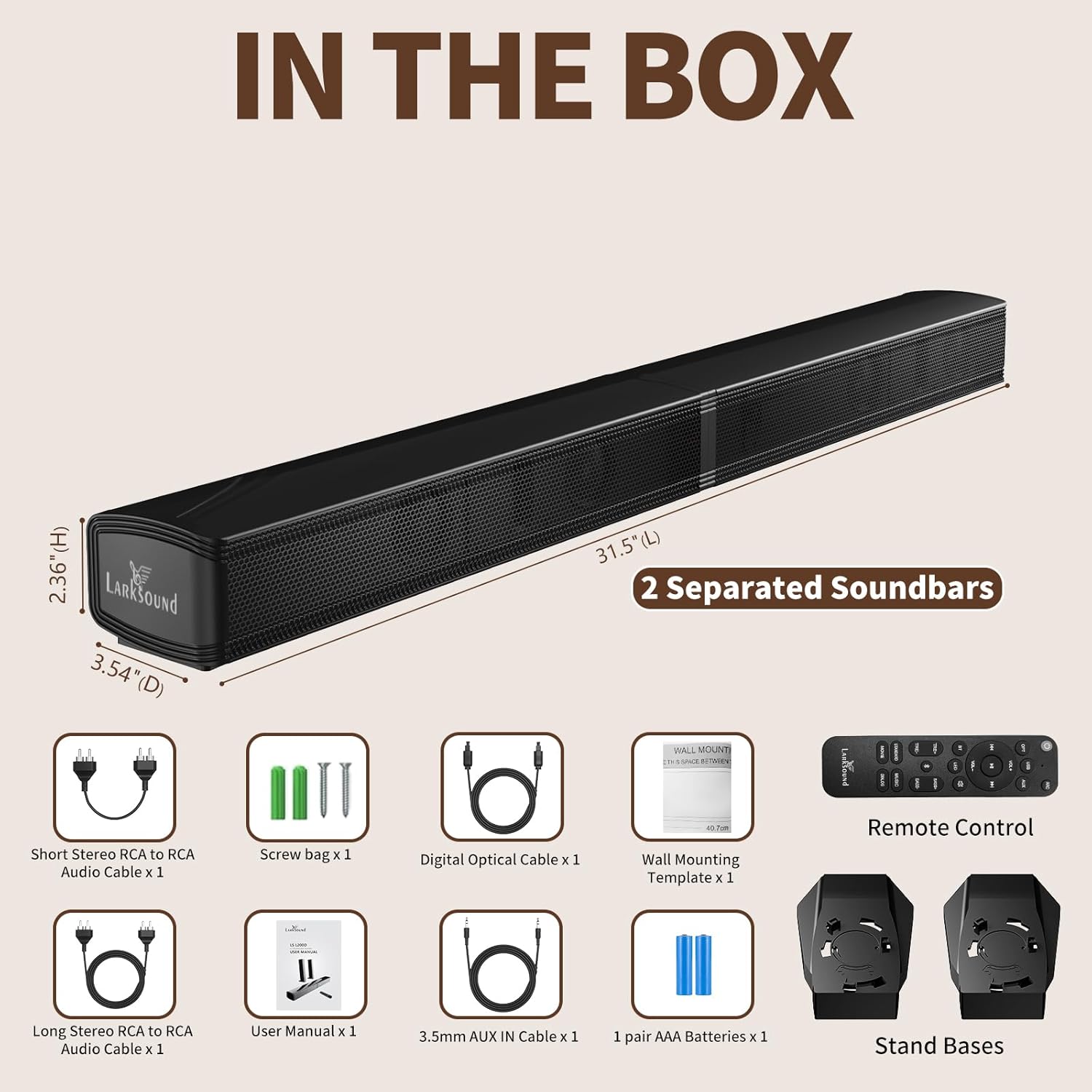2.2 CH Soundbar for Smart TV, 2-in-1 Detachable Sound Bar for TV, Gaming Monitor, Surround Sound System, Bluetooth 5.3/HDMI-ARC/Optical/AUX Connections