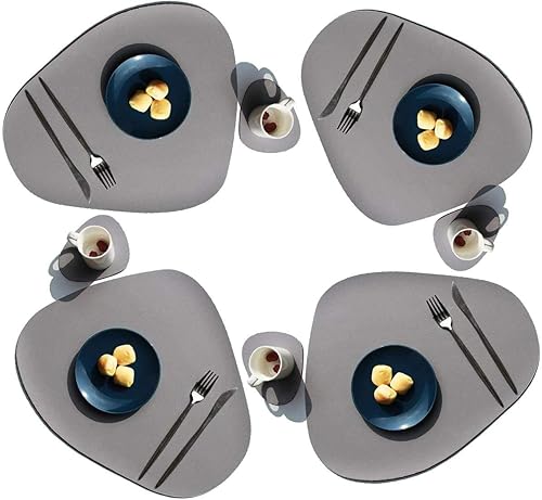 Miniatura 6 de Juego de 2 manteles individuales y 2 posavasos de doble cara de cuero redondos de color para mesa de comedor, resistentes al calor, antideslizantes,