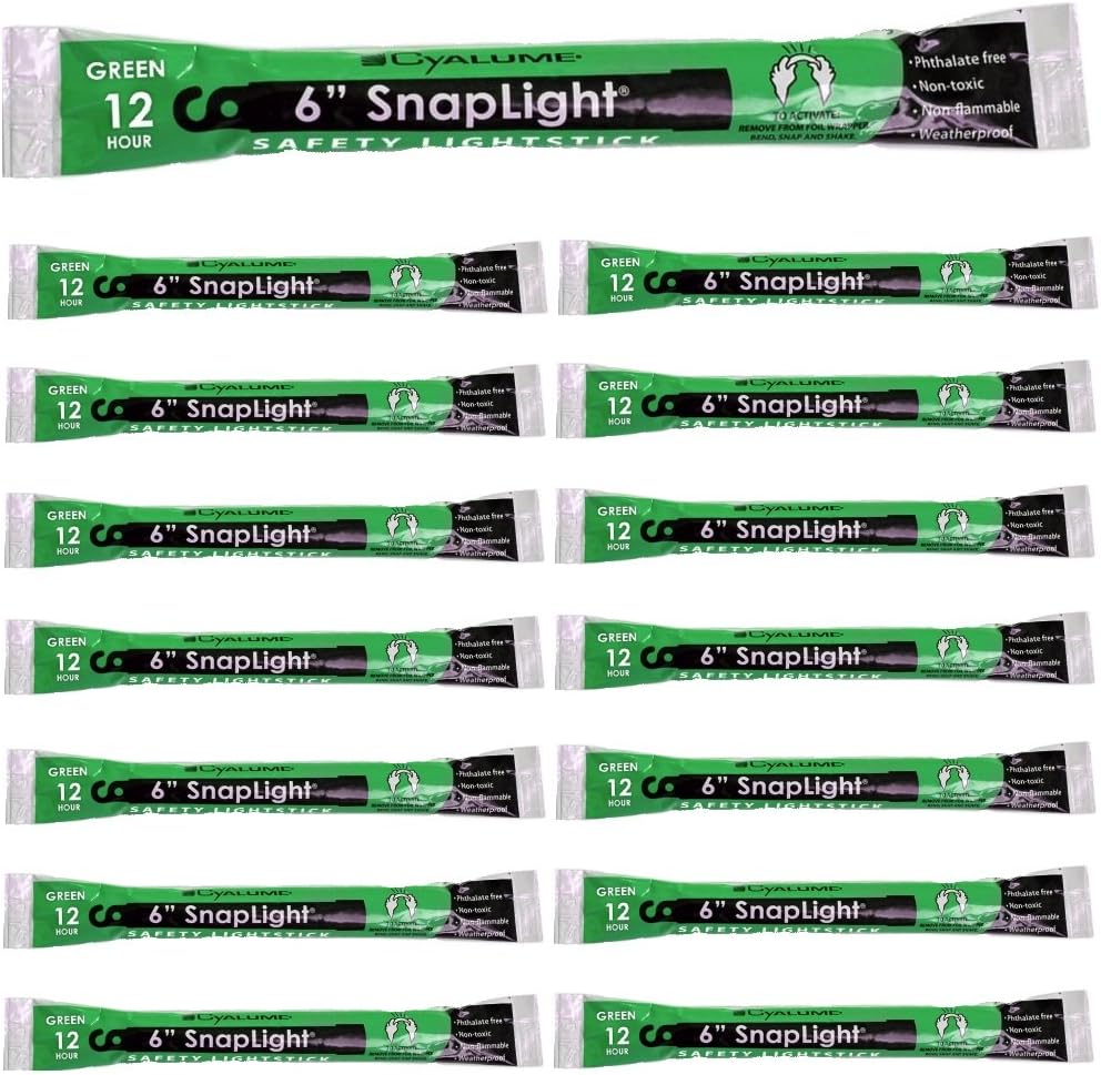 SnapLight Eco-Friendly Light Sticks, Green, 6" Long, 12 Hour Duration, Glow Sticks (15 Pack)