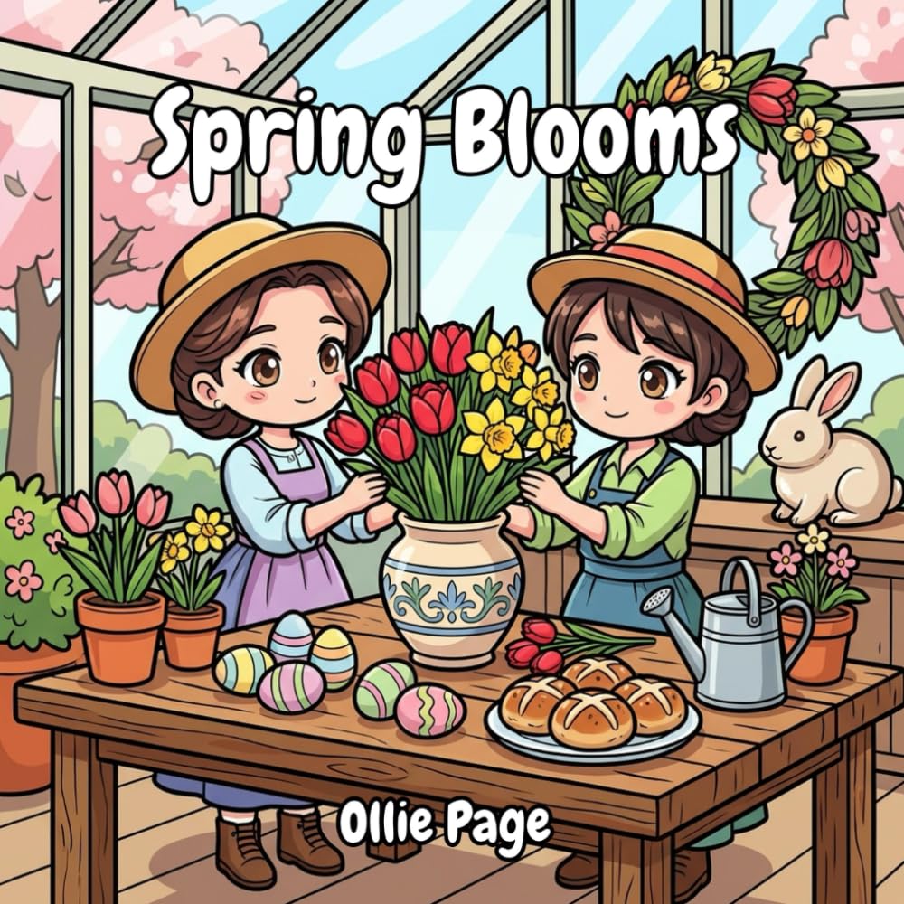 Spring Blooms: A Delightful Spring & Easter Coloring Book for Kids and Adults: Featuring Floral Gardens, Easter Egg Hunts, and Charming Outdoor Scenes