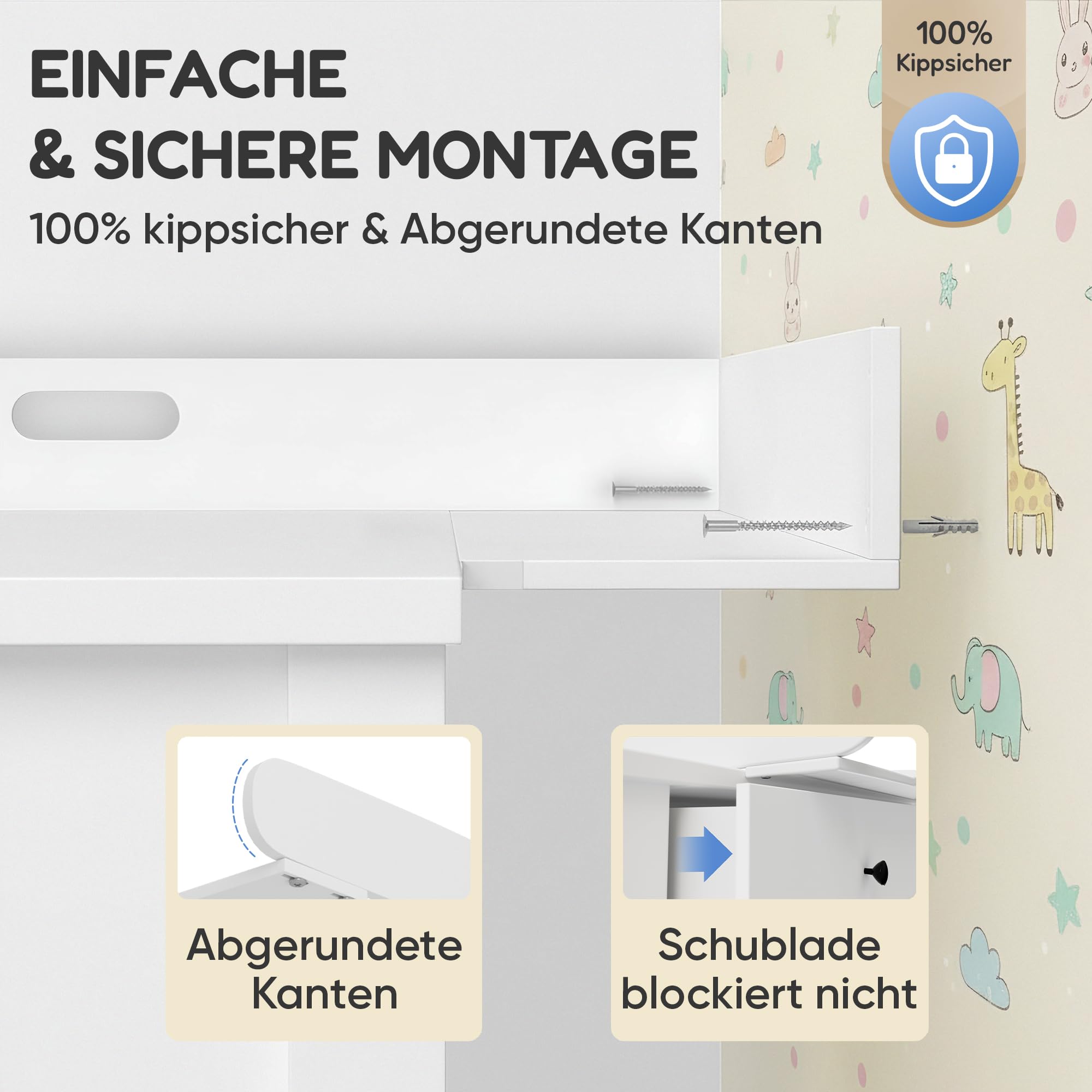 Heldenzimmer Wickelaufsatz Hemnes Kommode & Malm - 108/160cm & Ohne Lücke | Wickelaufsatz Malm Kommode passend für große und kleine Hemnes Organizer Wickelauflage Baby Kinderschrank Wickeltisch