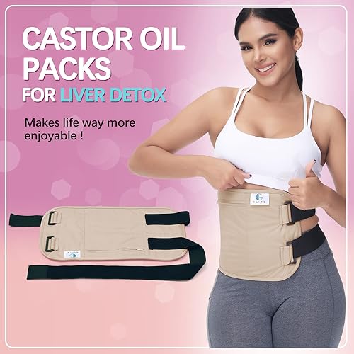 Miniatura 7 de Paquete de aceite de ricino Paquetes de aceite de ricino orgánico reutilizable para hígado (compresa), menos desorden, capa exterior antifugas,