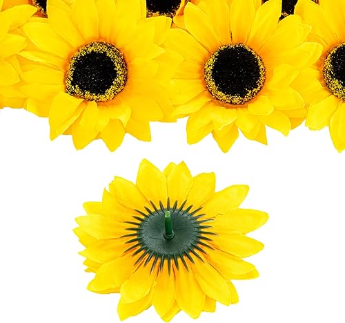 Miniatura 2 de DuHouse 40 cabezas de girasoles artificiales con tallos de 4 pulgadas, cabezas de girasol artificiales de seda para exteriores, hogar, boda, fiesta