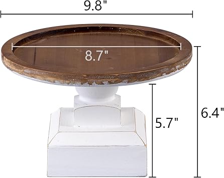 SOFE 9 Inches Round Wood Cake Stand, Rustic White Pedestal Stand | Dessert Table Display Riser, Candle Holder Tray, Birthday Party Wedding Decor, Farmhouse Cupcake Base Accent Ornament