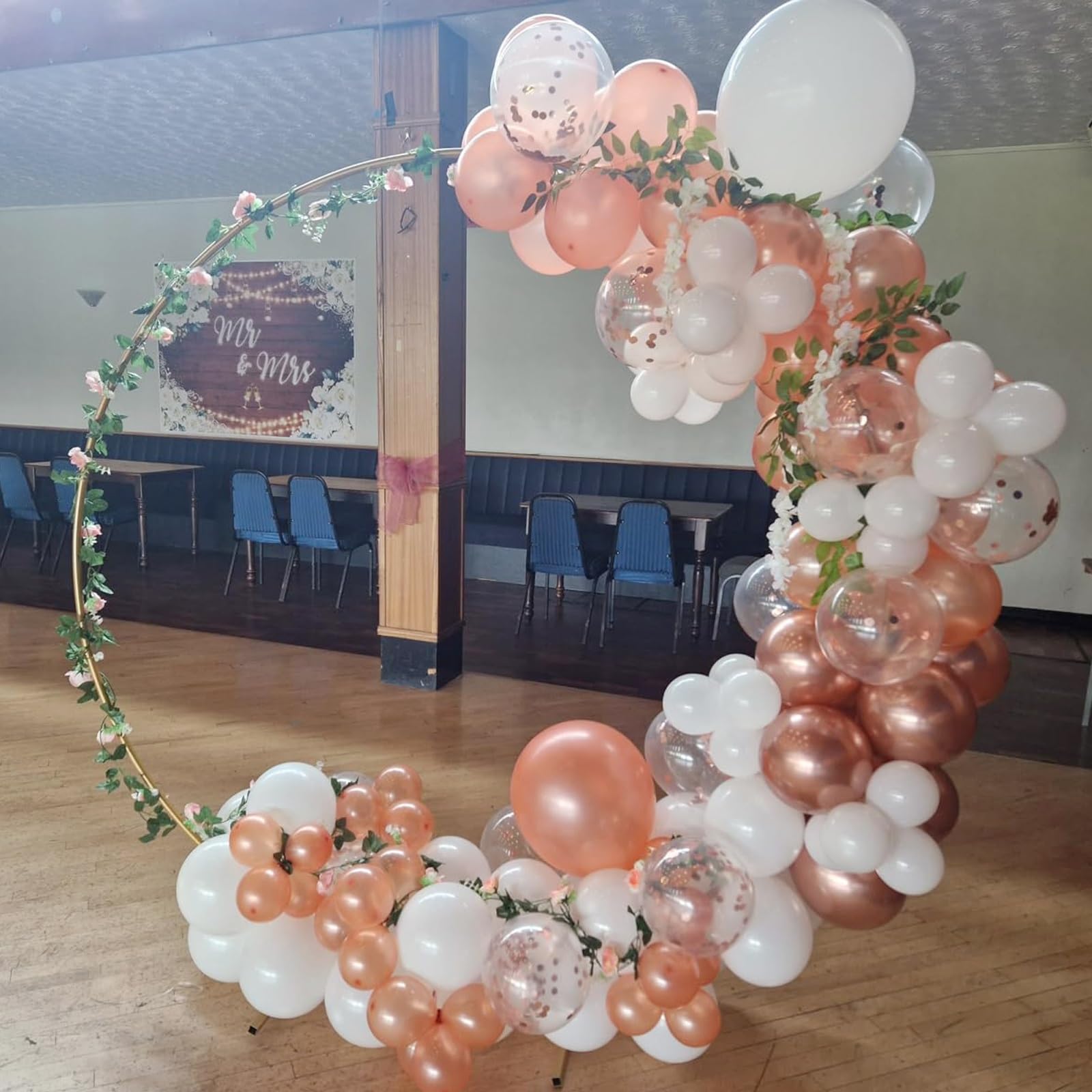 HJXGQJM Weselny łuk balonowy stojak metalowy łuk stojak na ceremonię, rocznicę, na ceremonię ślubną, łuk ślubny, przyjęcie urodzinowe, baby shower, dekoracje do fotobudki (biały, 250 cm)
