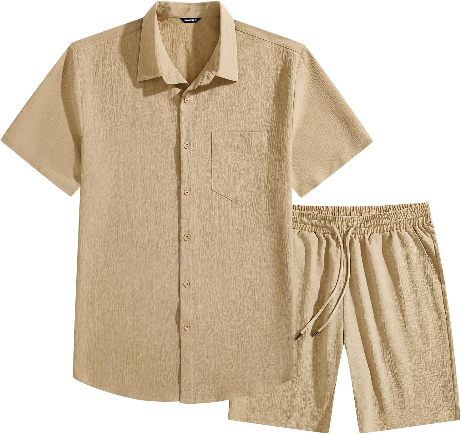 JMIERR Mens 2 Piece Short Sets Short Sleeve Shirts and Shorts Summer Beach Vacation Texture Outfits - Image 7