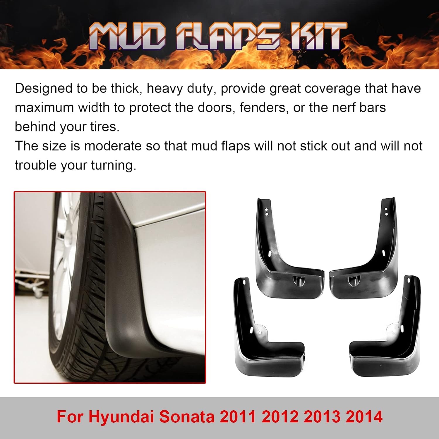 x xotic tech 4PCS Front & Rear Mud Flap Splash Guards Fender Flare Mudguard Dirt Slush Trap Protector w/Hardware Accessories Full Set Compatible with Hyundai Sonata 2011-2014